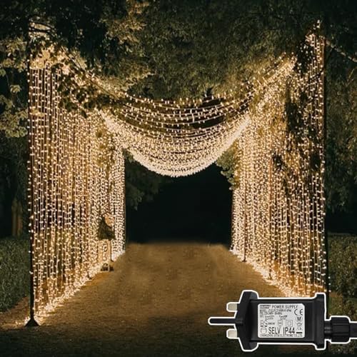 Dekofun 2 Pack 600 LED Curtain Fairy Lights 6m x 3m Gazebo Lights Mains Powered, 8 Modes Curtain LightsOutdoor, Waterproof Fairy Light, Indoor Outdoor String Lights for Wedding Ramadan Decorations - Race Rally Supplies