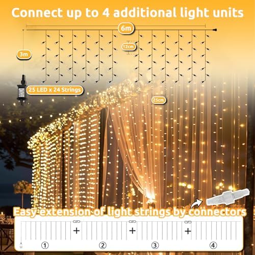 Dekofun 2 Pack 600 LED Curtain Fairy Lights 6m x 3m Gazebo Lights Mains Powered, 8 Modes Curtain LightsOutdoor, Waterproof Fairy Light, Indoor Outdoor String Lights for Wedding Ramadan Decorations - Race Rally Supplies