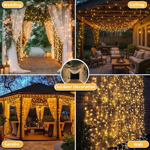 Dekofun 2 Pack 600 LED Curtain Fairy Lights 6m x 3m Gazebo Lights Mains Powered, 8 Modes Curtain LightsOutdoor, Waterproof Fairy Light, Indoor Outdoor String Lights for Wedding Ramadan Decorations - Race Rally Supplies