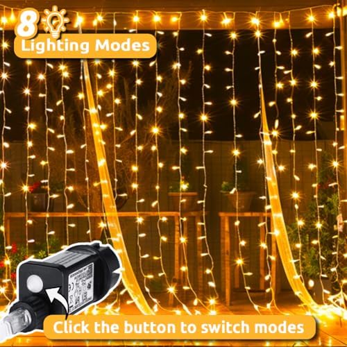 Dekofun 2 Pack 600 LED Curtain Fairy Lights 6m x 3m Gazebo Lights Mains Powered, 8 Modes Curtain LightsOutdoor, Waterproof Fairy Light, Indoor Outdoor String Lights for Wedding Ramadan Decorations - Race Rally Supplies