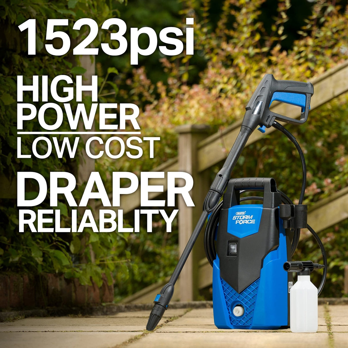 Draper Storm Force 1400 W Pressure Washer – 105 Bar, 1522 PSI, Snow Foam Gun for Race Cars & Service Areas - RRS Store
