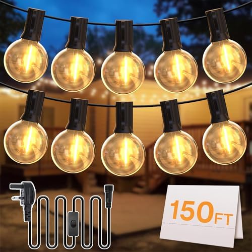 DSLebeen Festoon Lights Outdoor Garden: LED String Lights Mains Powered 45M 150FT G40 Globe Bulbs Warm White 2700K Connectable Decorative Outside Lighting Hanging for Patio, Gazebo, Pergola, Yard - Race Rally Supplies