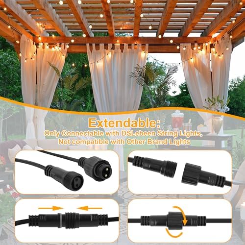DSLebeen Festoon Lights Outdoor Garden: LED String Lights Mains Powered 45M 150FT G40 Globe Bulbs Warm White 2700K Connectable Decorative Outside Lighting Hanging for Patio, Gazebo, Pergola, Yard - Race Rally Supplies