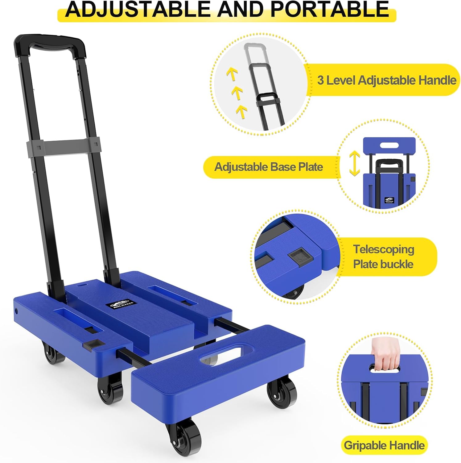 Folding Hand Truck 230KG Portable Dolly 6 Wheel Trolley - Race Rally Supplies