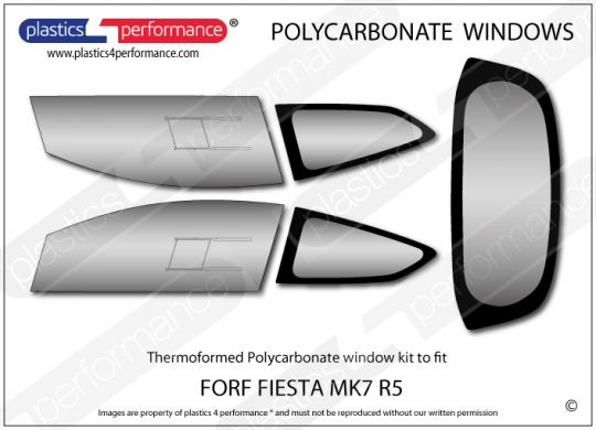 FORD Fiesta R5 - Lexan Polycarbonate window kit - Full 7 piece factory spec Fiesta R5 MK1 rally polycarbonate window kit - Race Rally Supplies