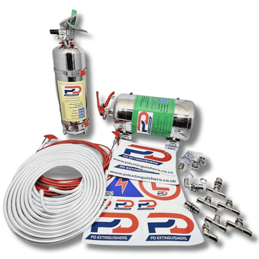 Haylo Combo 2 Kit 4Kg Mechanical Stainless Steel Fire Suppression System + 2.4L AFFF Hand Held Extinguisher - Race Rally Supplies