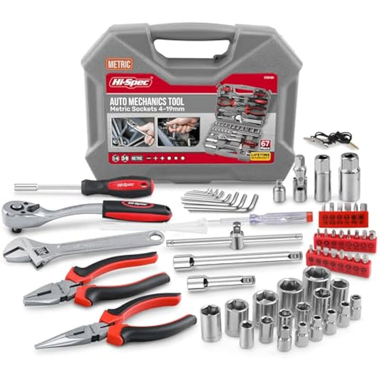 Hi-Spec 67-Piece Car & Garage Tool Kit – Compact Automotive Repair Set - Race Rally Supplies