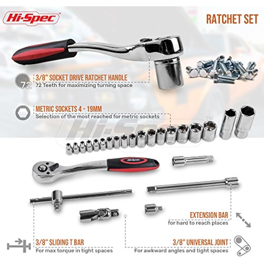 Hi-Spec 67-Piece Car & Garage Tool Kit – Compact Automotive Repair Set - Race Rally Supplies