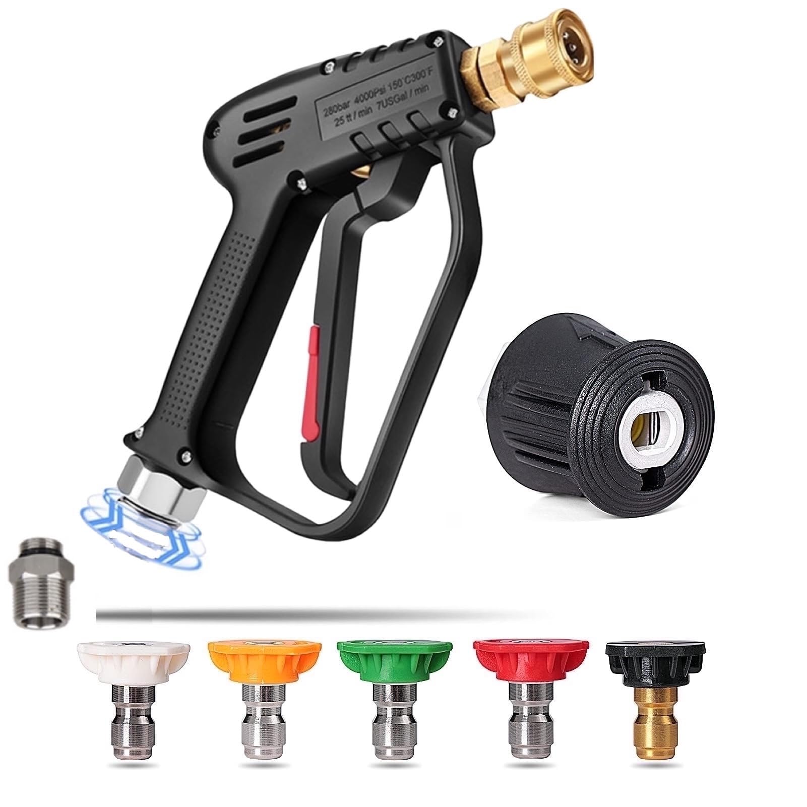 High-Pressure Washer Gun – 360° Swivel, 5 Nozzles, M22 & 1/4″ Connectors - Race Rally Supplies