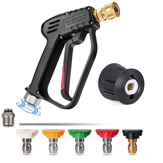 High-Pressure Washer Gun – 360° Swivel, 5 Nozzles, M22 & 1/4″ Connectors - Race Rally Supplies
