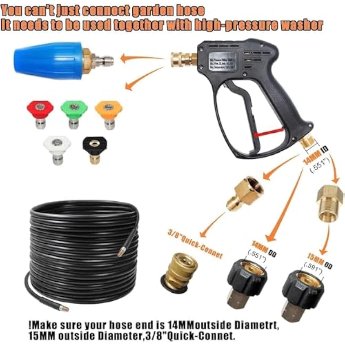 High-Pressure Washer Gun – 5 Nozzles, M22 & 1/4″ Quick Connect, 4350 PSI - Race Rally Supplies