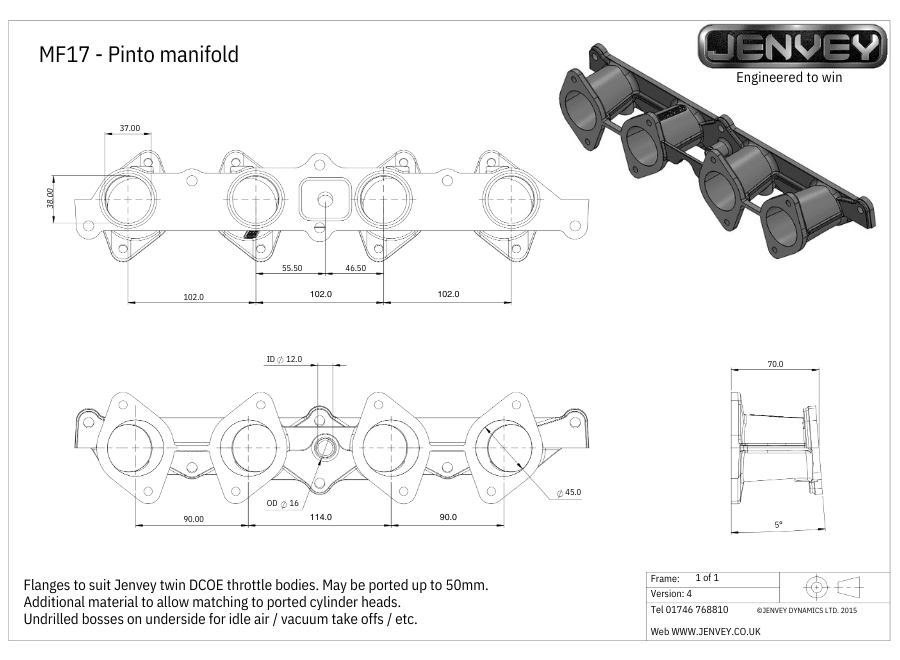 Jenvey Inlet manifold for Ford Pinto - Race Rally Supplies