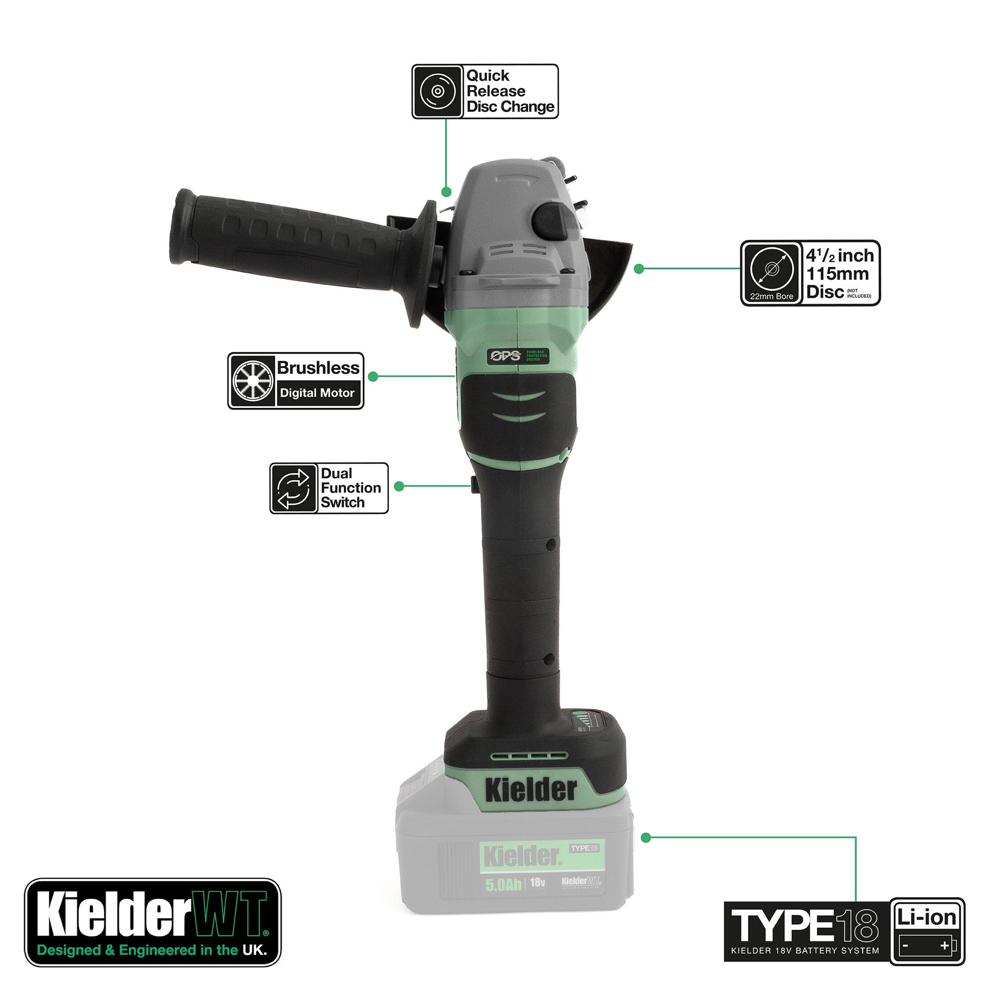 Kielder TYPE18 18v 115mm Angle Grinder - Race Rally Supplies
