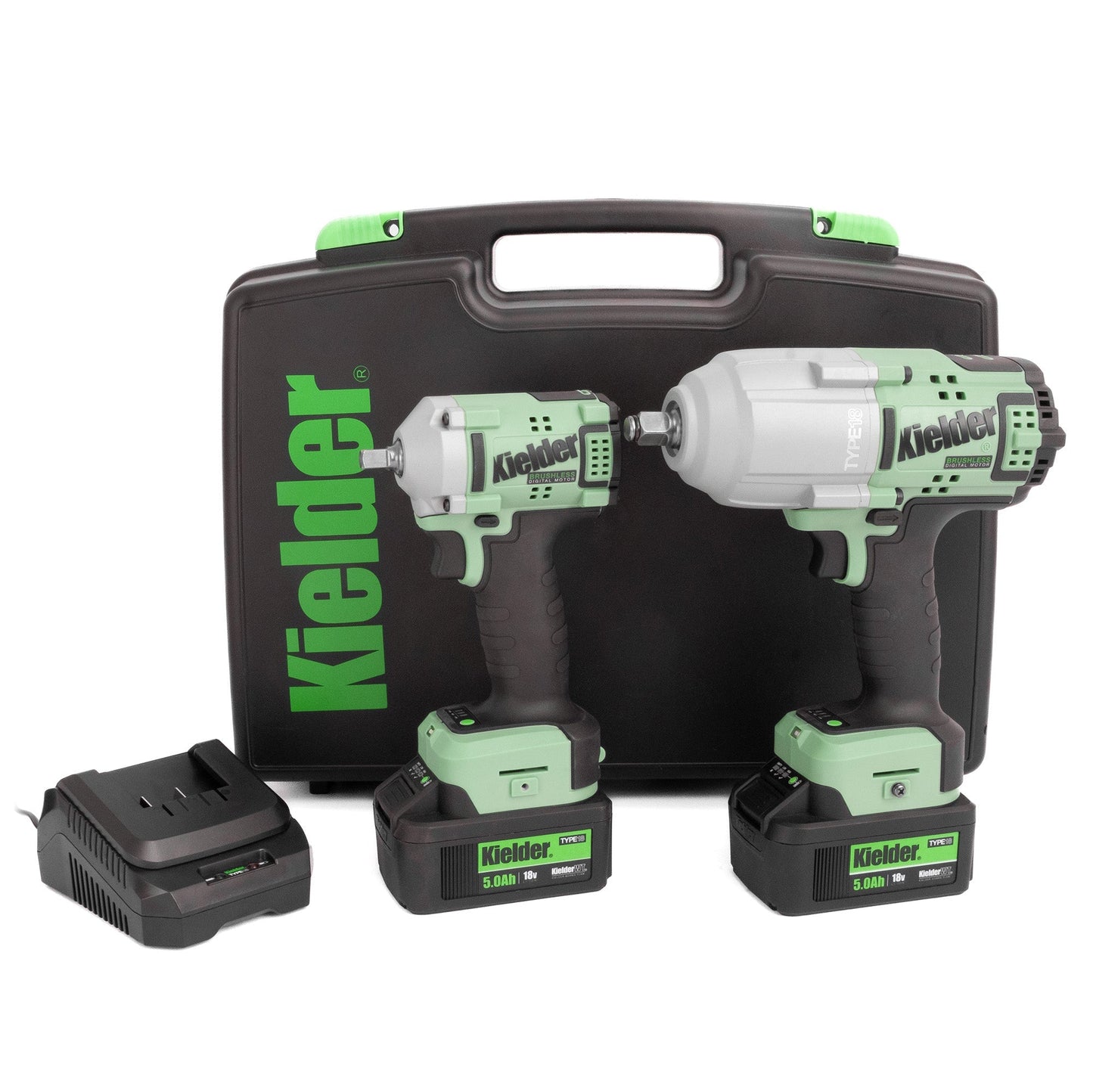 Kielder TYPE18 18v High Torque Impact Wrench & Ultra Compact Impact Wrench, 2x 5.0Ah - Race Rally Supplies