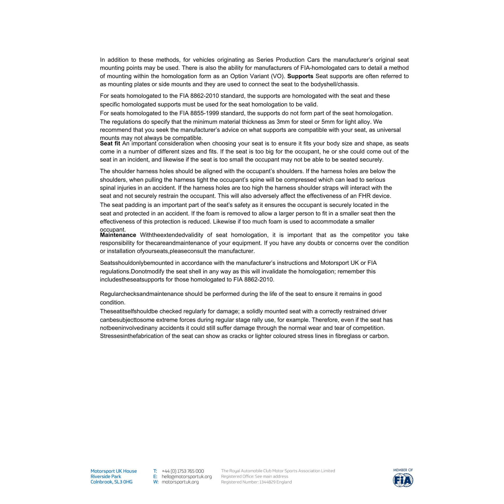 Lifeline FIA Seat Mounting Kit 600mm - Race Rally Supplies