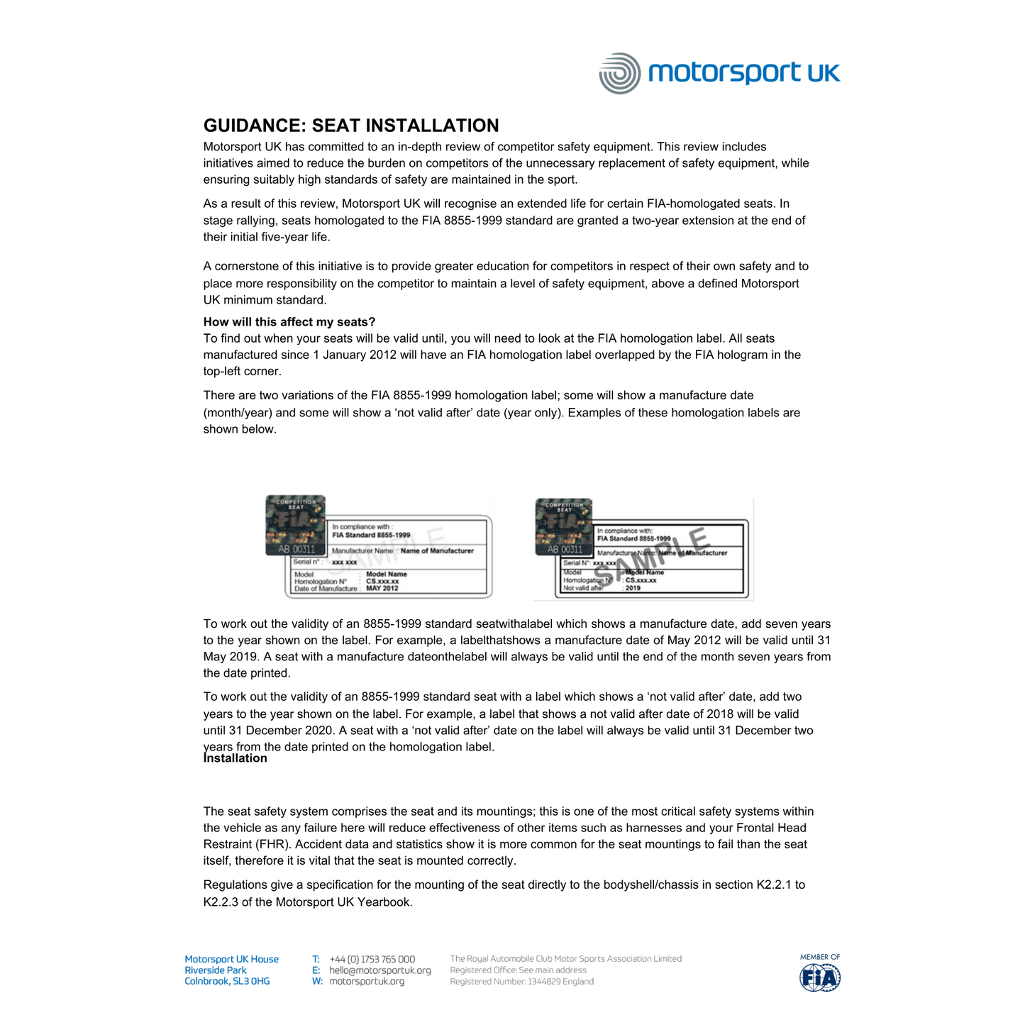 Lifeline FIA Seat Mounting Kit 600mm - Race Rally Supplies