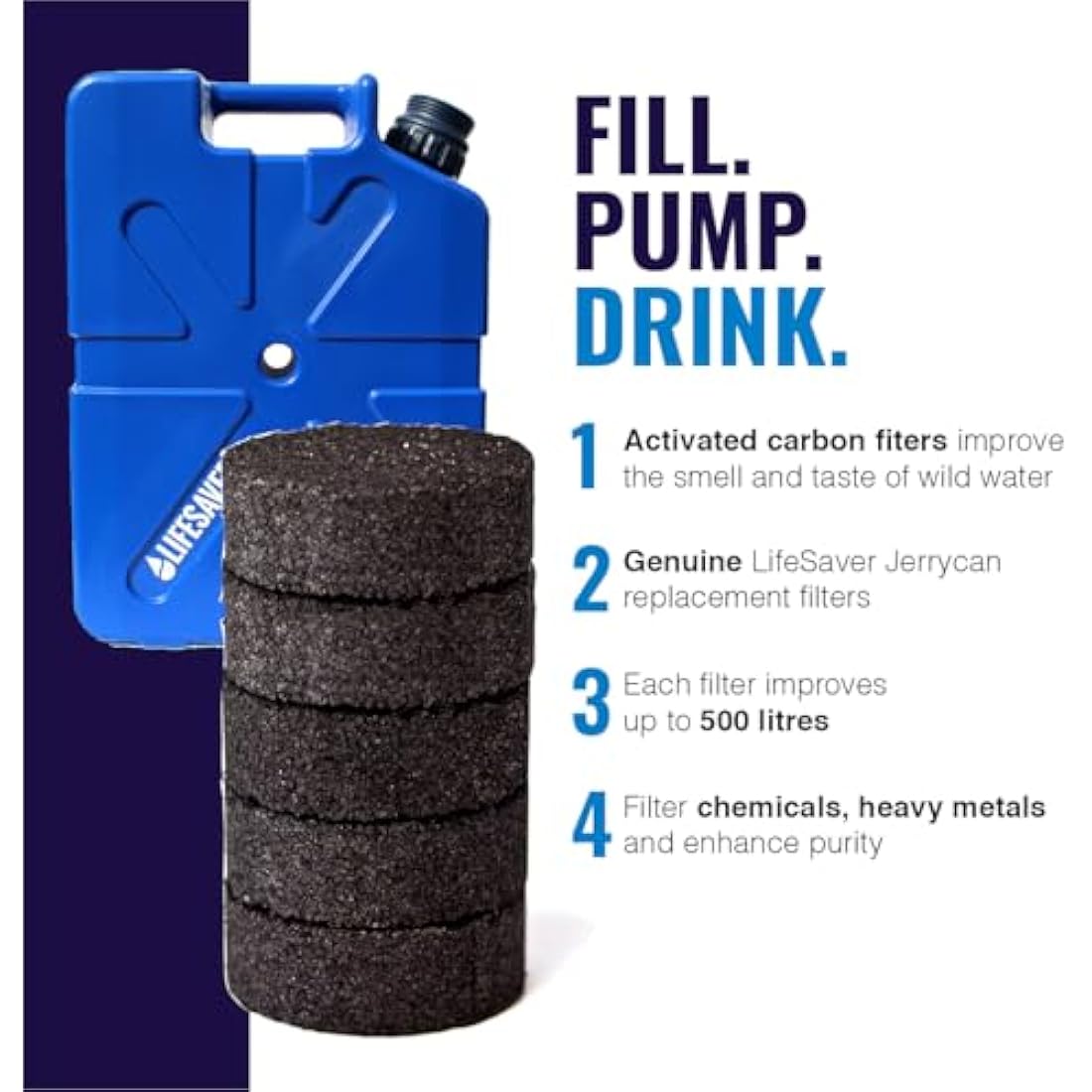 Lifesaver Jerry Can Activated Carbon Filters Portable Water Filter (Pack of 5) - Black - Race Rally Supplies