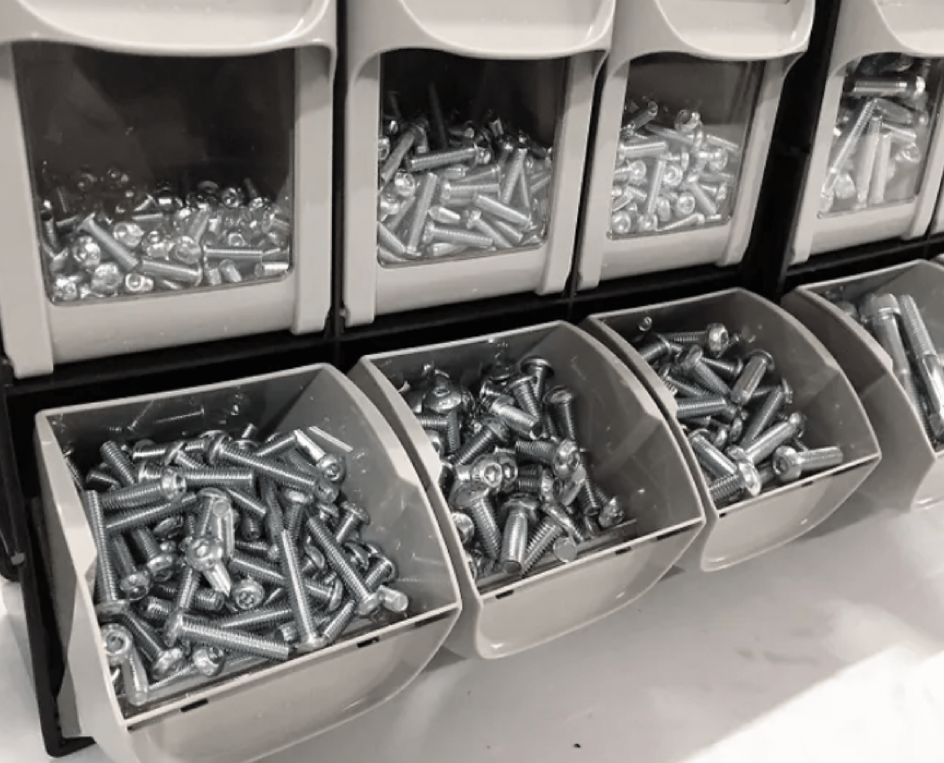 Modular Tilt Bin Parts Storage Wall Compartment 10 MIX Units / 66 Bins - Race Rally Supplies
