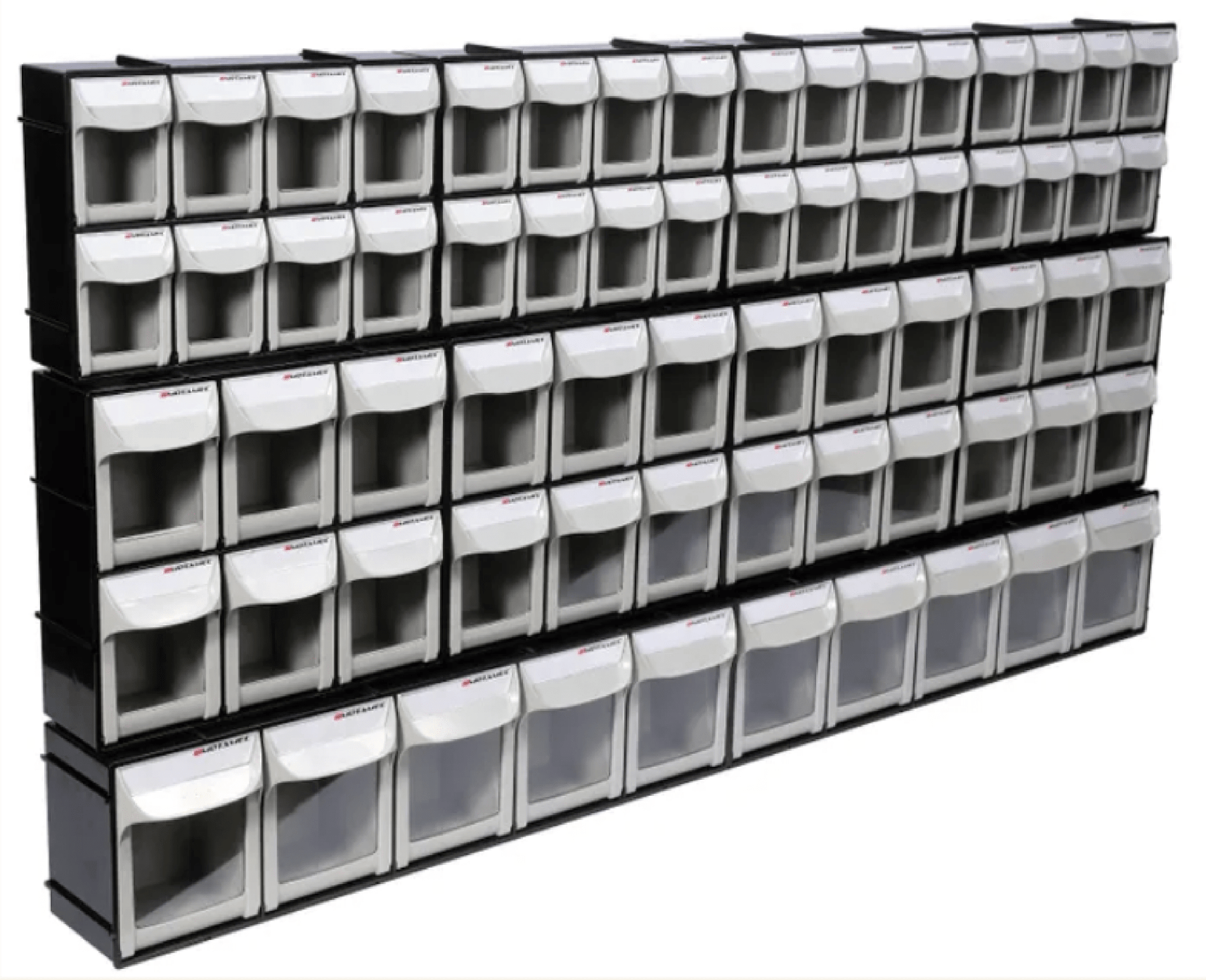 Modular Tilt Bin Parts Storage Wall Compartment 10 MIX Units / 66 Bins - Race Rally Supplies