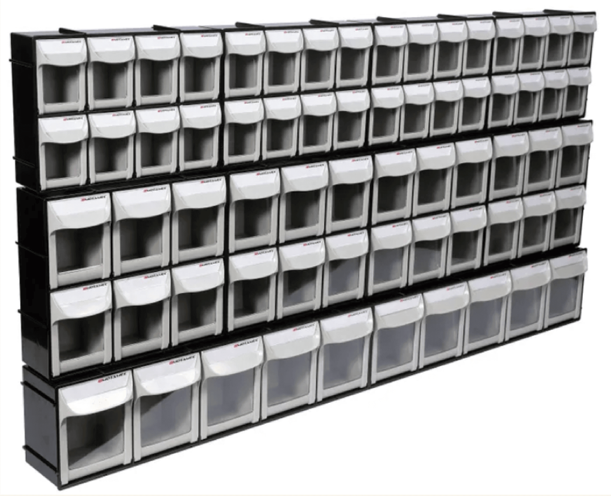 Modular Tilt Bin Parts Storage Wall Compartment 10 MIX Units / 66 Bins - Race Rally Supplies