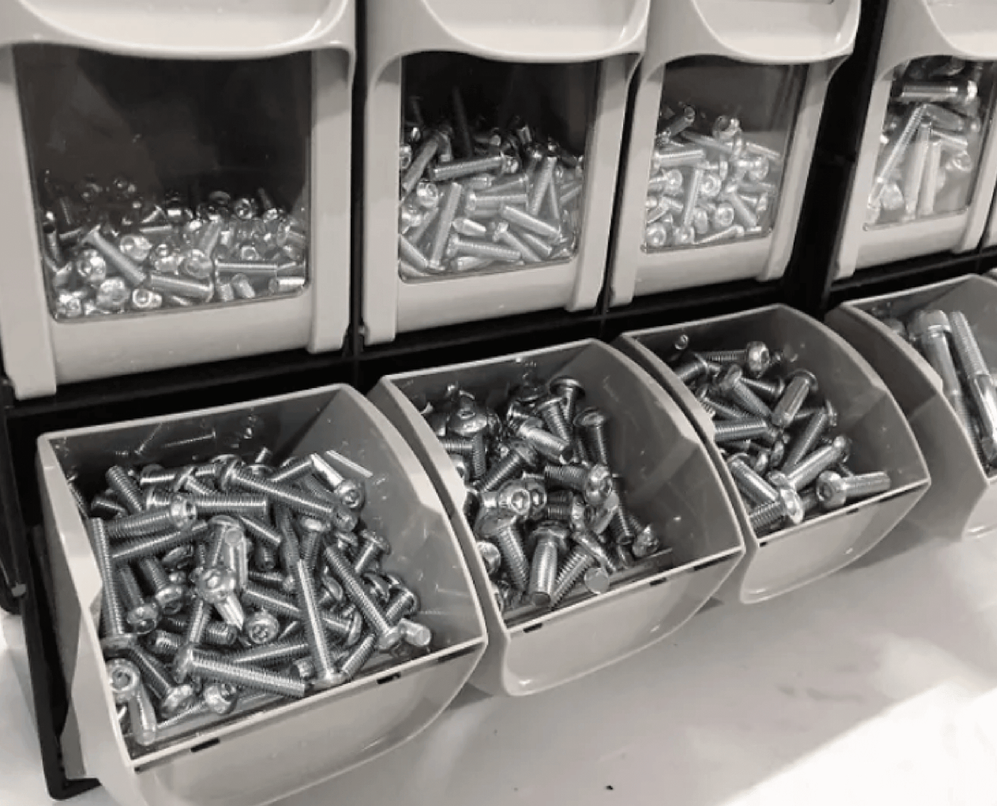 Modular Tilt Bin Parts Storage Wall Compartment 10 MIX Units / 66 Bins - Race Rally Supplies