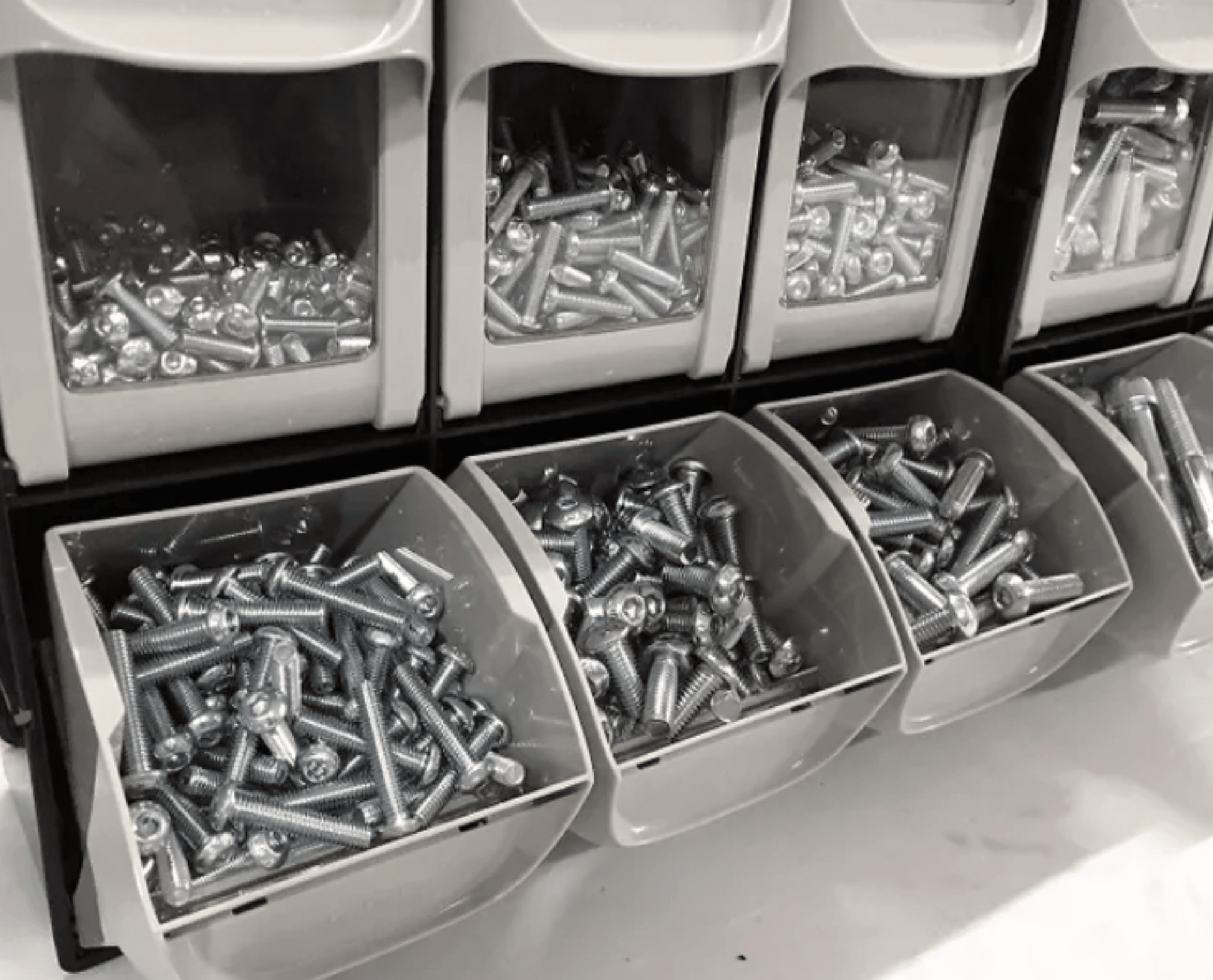 Modular Tilt Bin Parts Storage Wall Compartment 10 MIX Units / 66 Bins - Race Rally Supplies