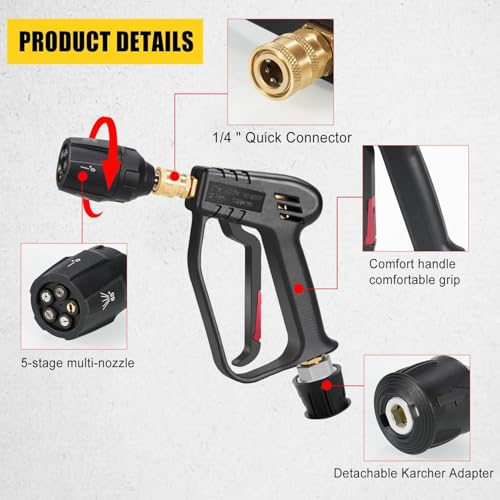 Multi-Angle High-Pressure 4350 PSI Washer Gun – All-in-One Nozzle, M22 & 1/4″ Connectors - Race Rally Supplies