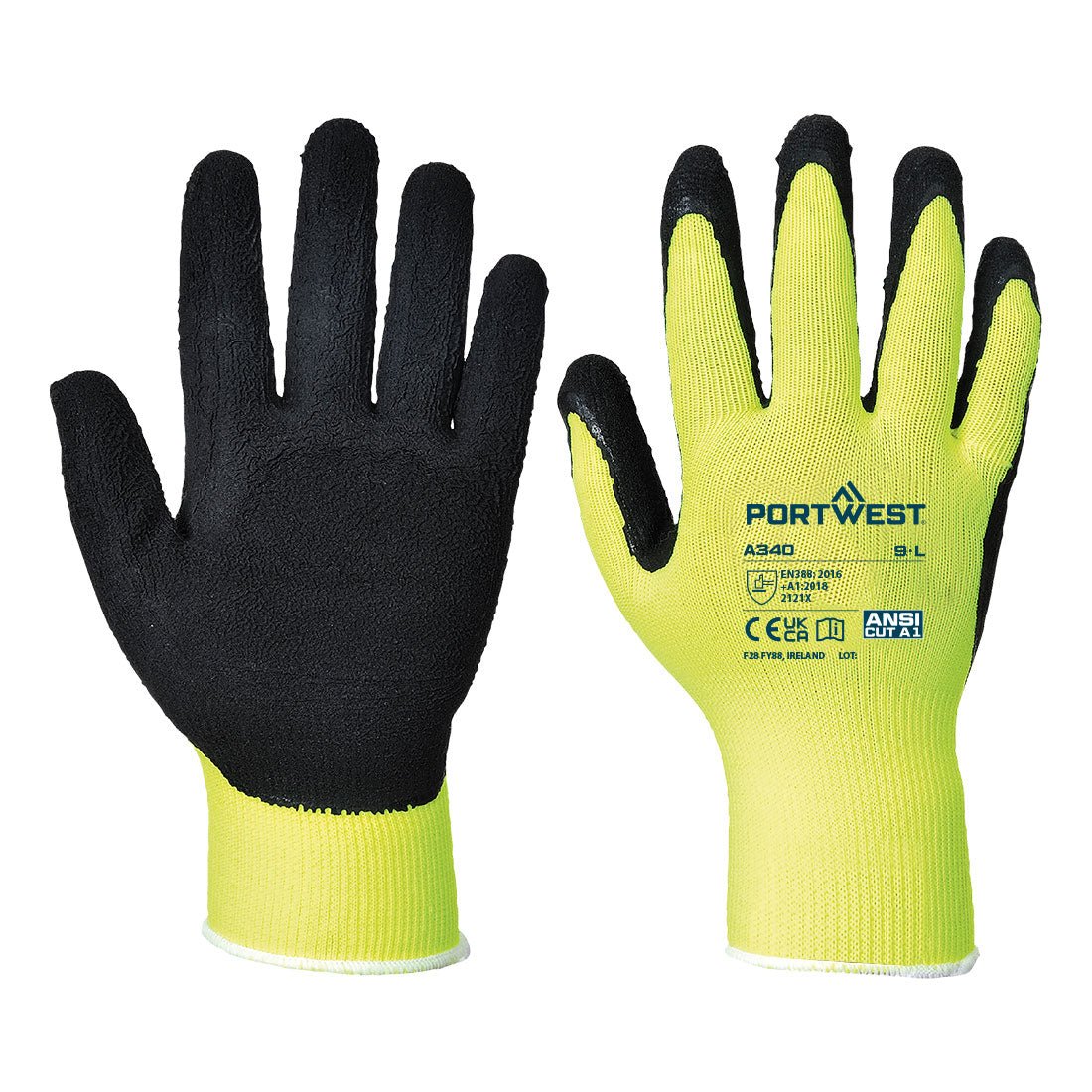 Portwest Grip 13 Latex Foam Hi - Vis Glove - Race Rally Supplies
