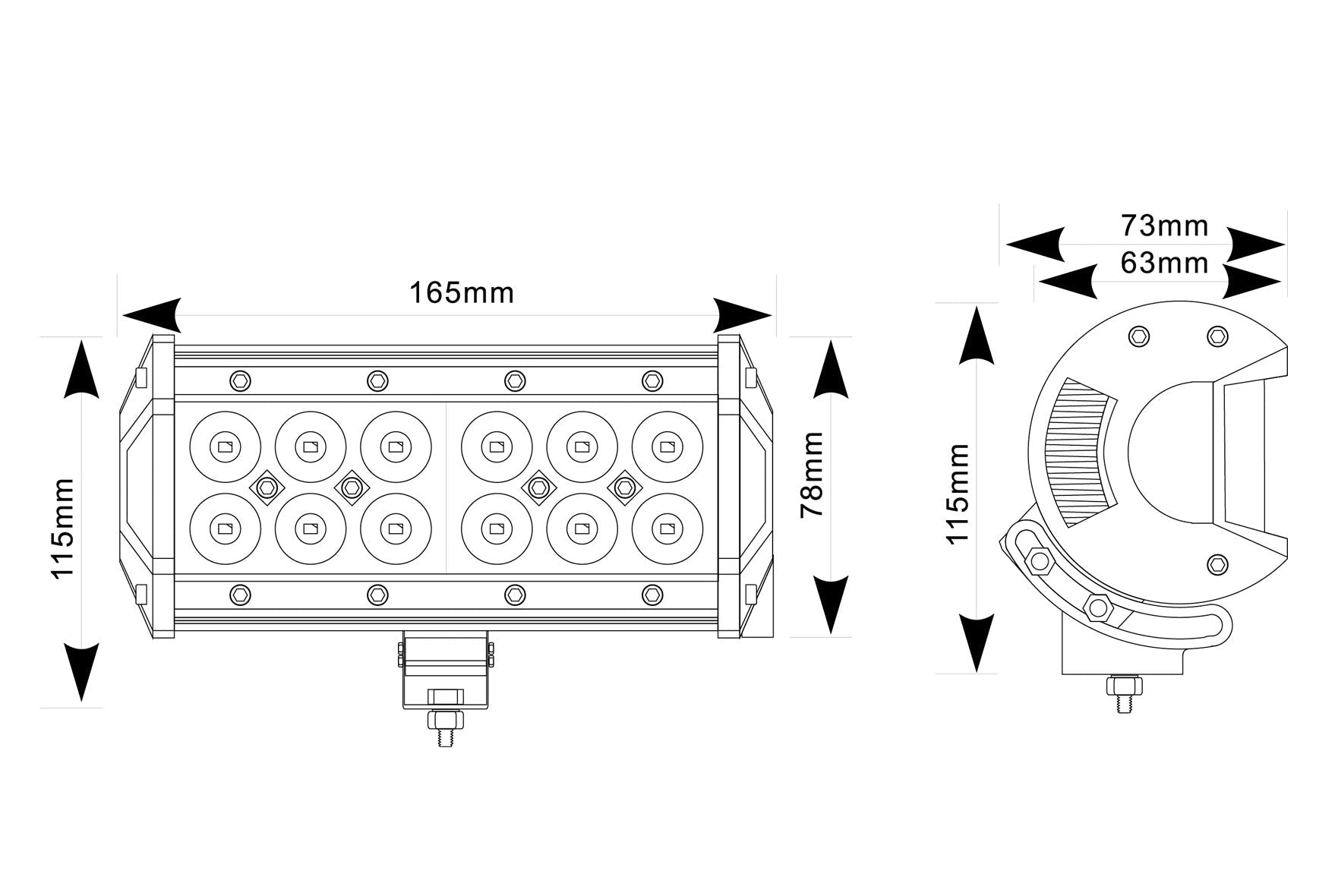 ProLight 165 - 12/24V 36W (12×3W) Spot LED Light Bar 165mm - Race Rally Supplies
