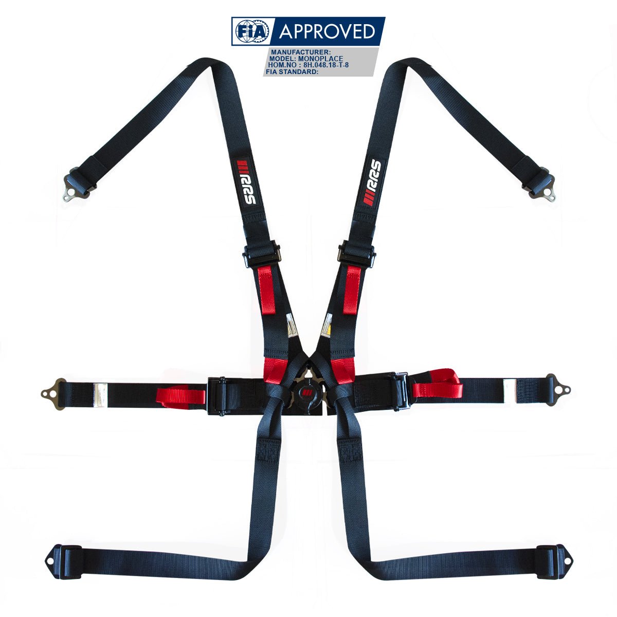 RRS 6 Point FIA 8853-2016 Single Seater Harness 2” for HANS®/FHR - Race Rally Supplies in black