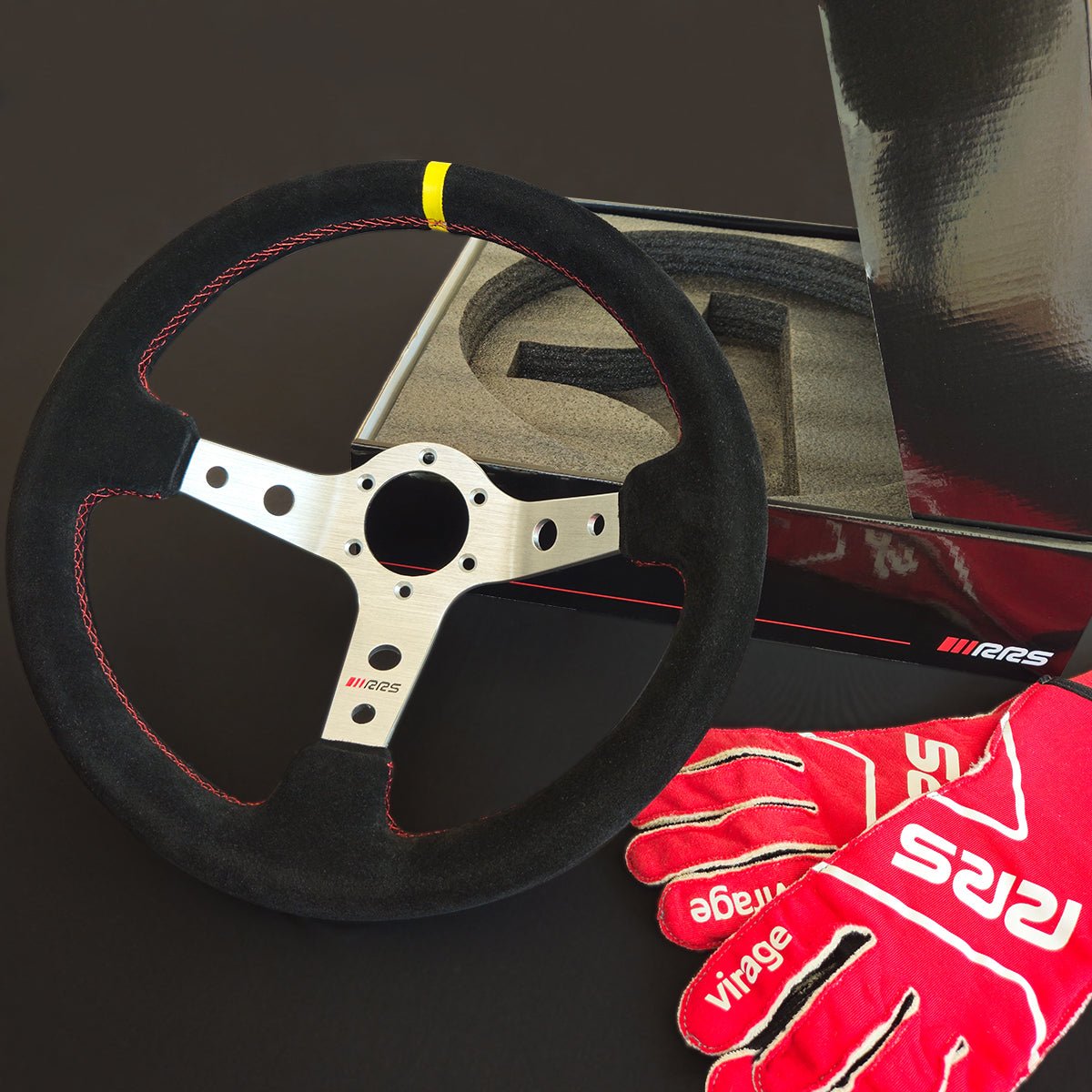 RRS Corsa EVO Steering Wheel, 350mm, 90mm Dish, Black Vegan Suede - Race Rally Supplies