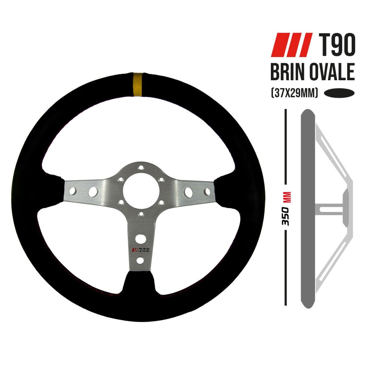 RRS Corsa EVO Steering Wheel, 350mm, 90mm Dish, Black Vegan Suede - Race Rally Supplies