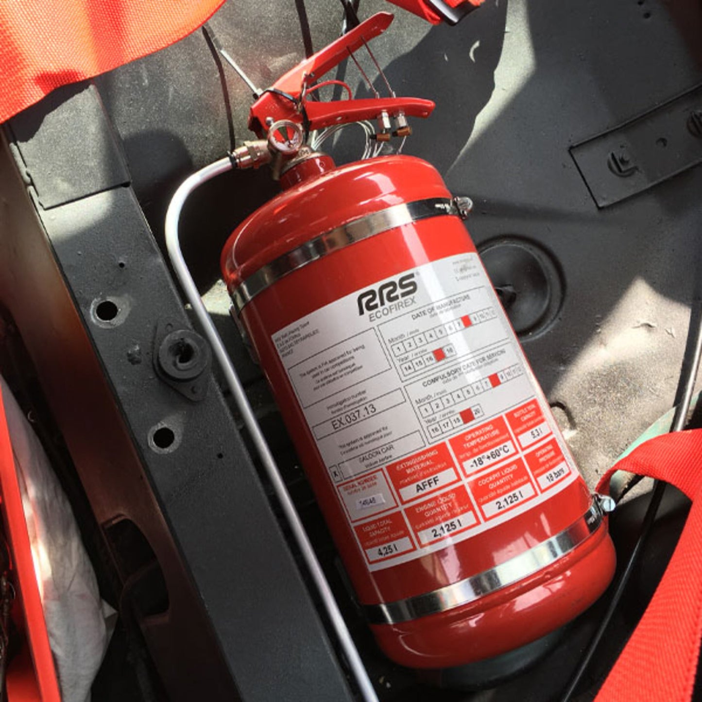 RRS ECOFIREX FIA Mechanical Fire Extinguisher 4.25L Plumbed in - Race Rally Supplies