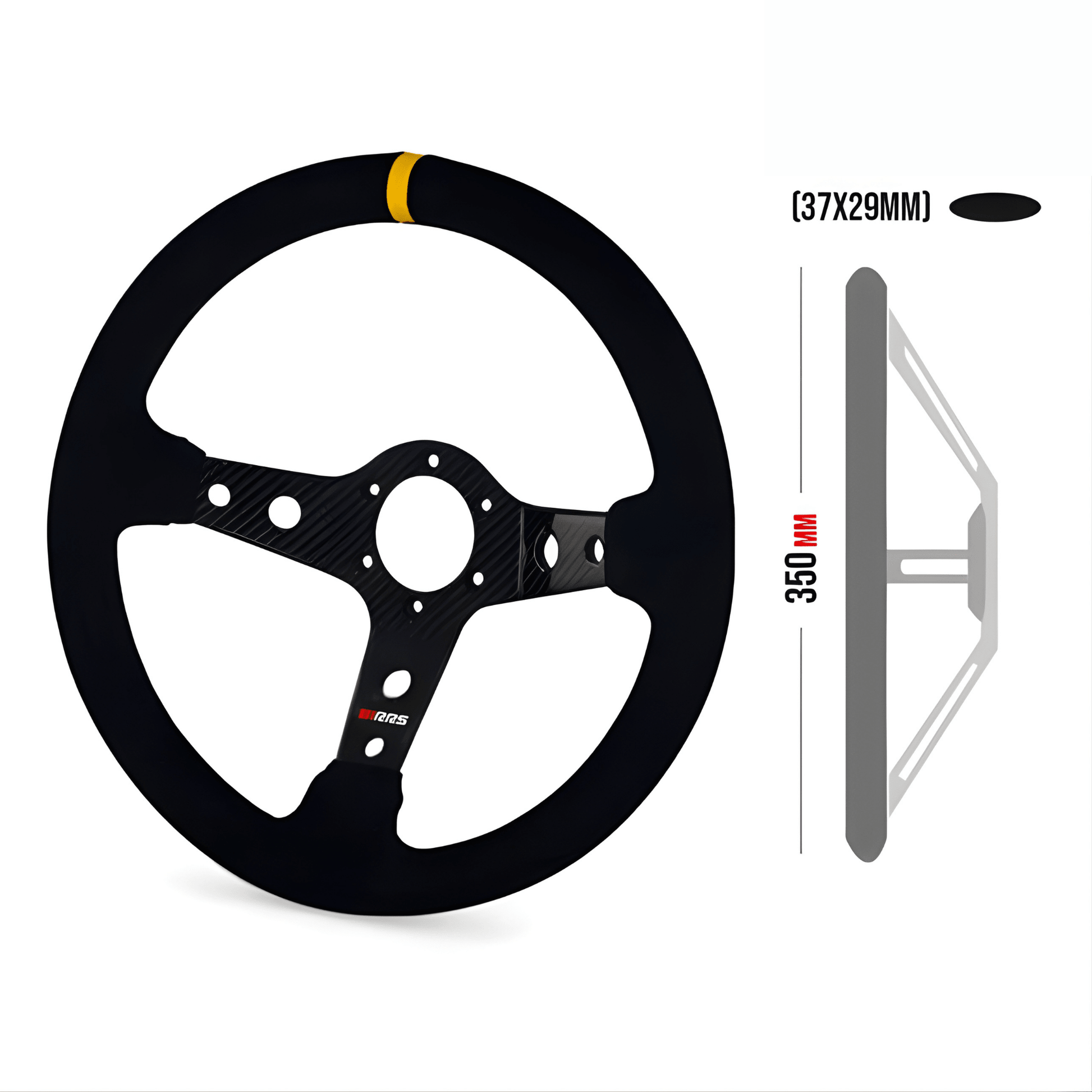 350mm carbon fibre motorsport steering wheel dish view with three-spoke design