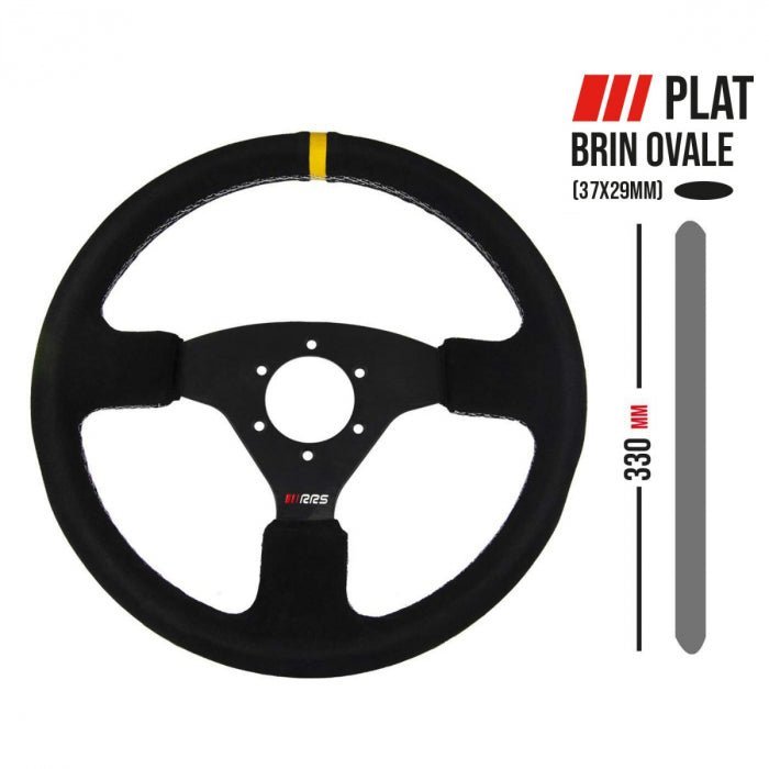 RRS Traject Steering Wheel - Flat 330 mm - Black Vegan Suede - Race Rally Supplies