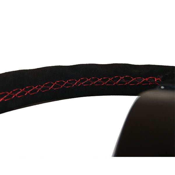 RRS Veloce EVO Steering Wheel, 350mm, Flat, Black Vegan Suede with Corrugated inner for Extra Grip - Race Rally Supplies