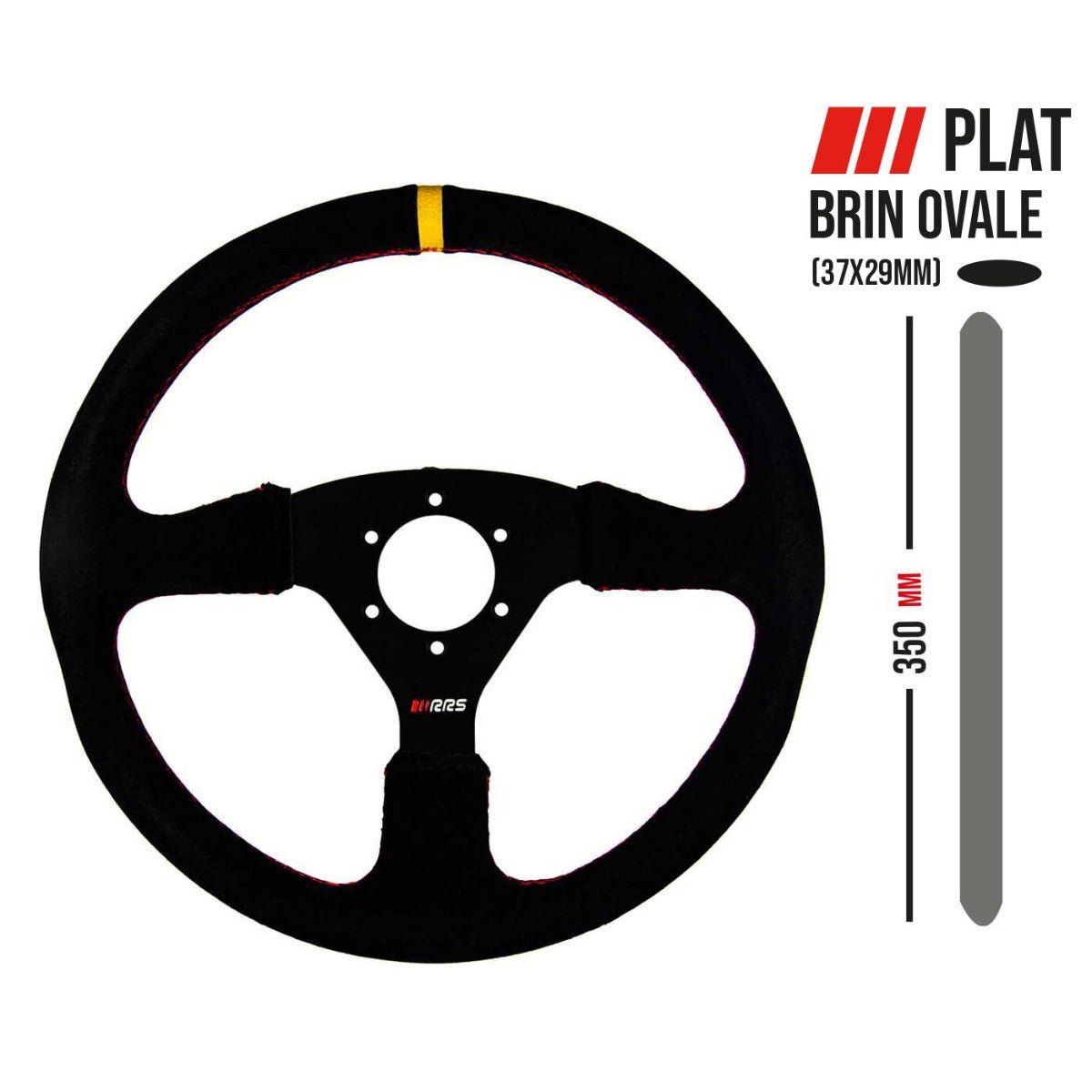 RRS Veloce EVO Steering Wheel, 350mm, Flat, Black Vegan Suede with Corrugated inner for Extra Grip - Race Rally Supplies