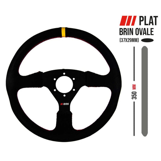 RRS Veloce EVO Steering Wheel, 350mm, Flat, Black Vegan Suede with Corrugated inner for Extra Grip - Race Rally Supplies