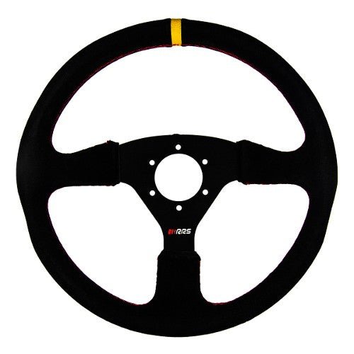 RRS Veloce EVO Steering Wheel, 350mm, Flat, Black Vegan Suede with Corrugated inner for Extra Grip - Race Rally Supplies