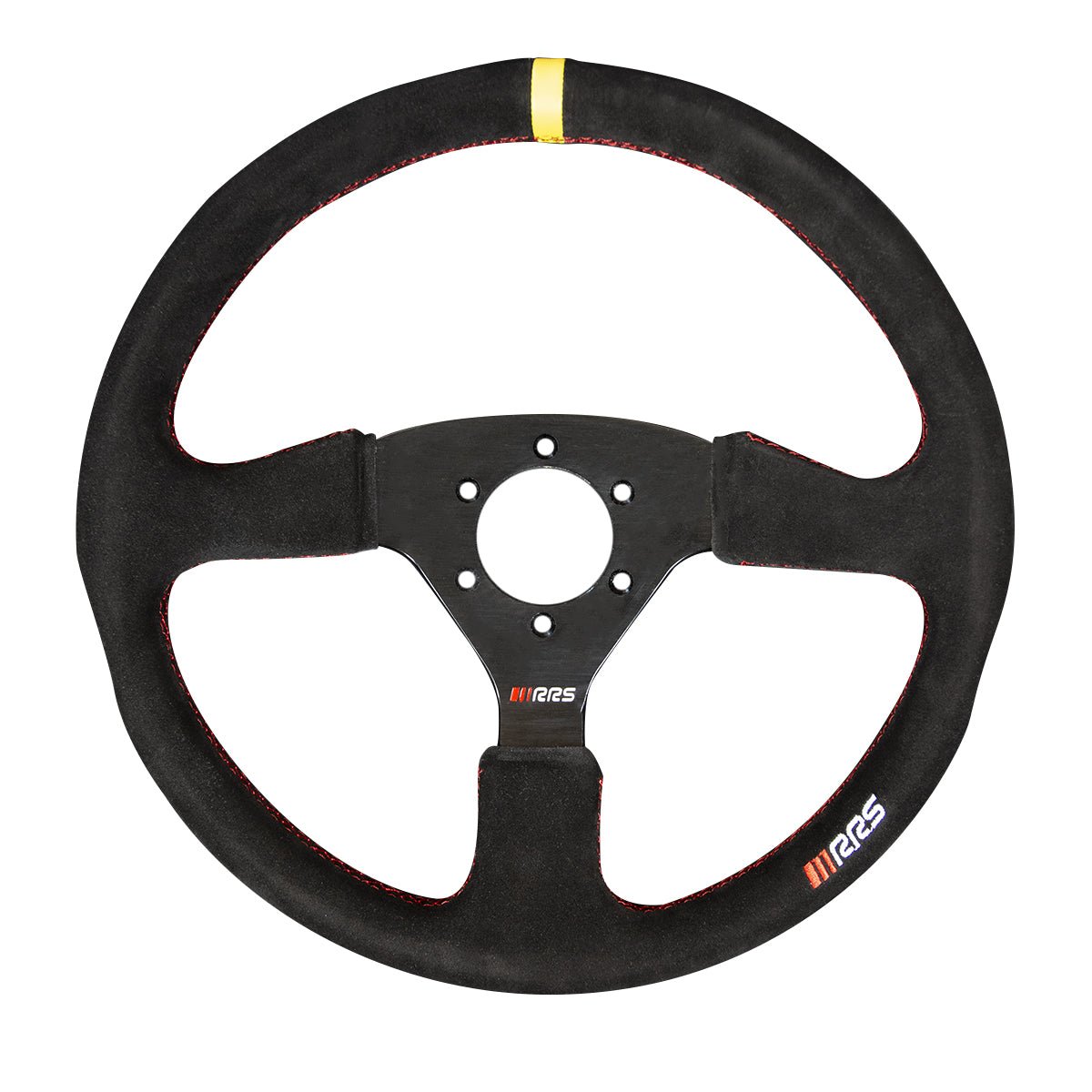 RRS Veloce EVO Steering Wheel, 350mm, Flat, Black Vegan Suede with Corrugated inner for Extra Grip - Race Rally Supplies