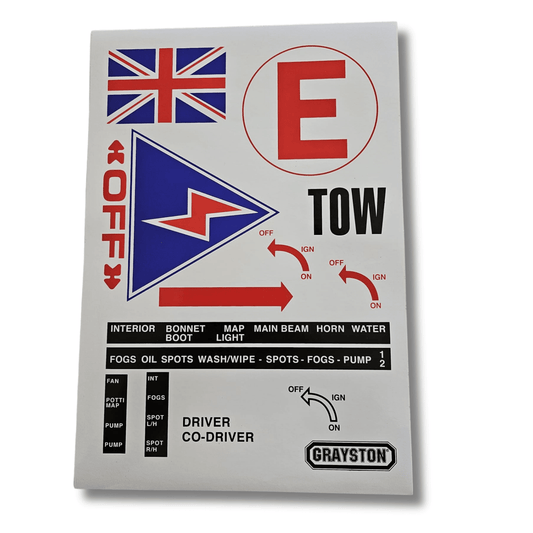 Safety Decal Sheet - Scrutineers Delight - Race Rally Supplies