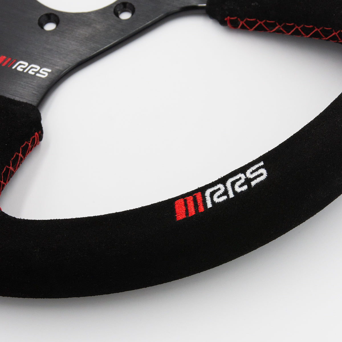 RRS Veloce EVO Steering Wheel, 350mm, Flat, Black Vegan Suede with Corrugated inner for Extra Grip